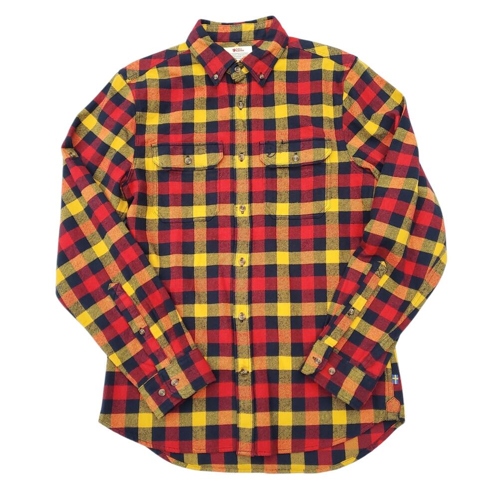 FjallRaven Red Yellow Black Plaid Skog Shirt Button Down Soft Flannel Sz M